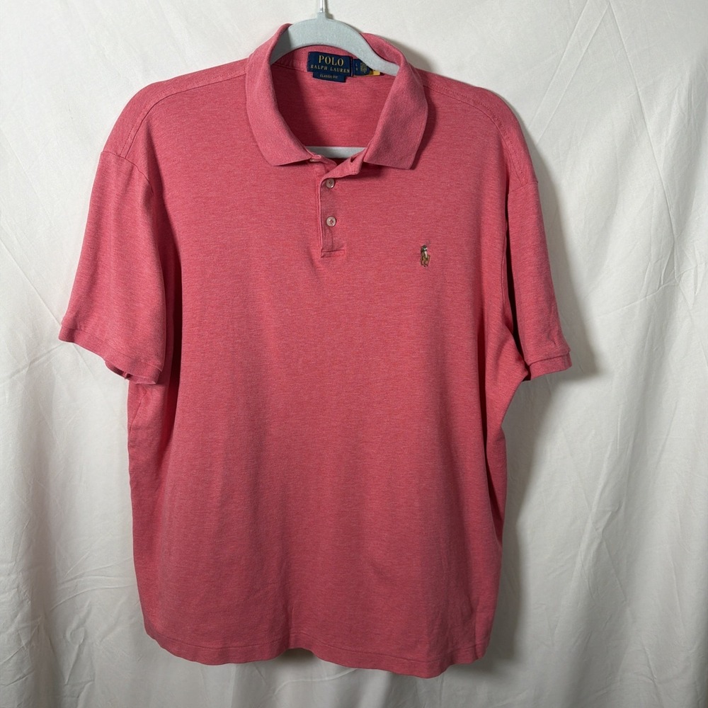 Polo Ralph Lauren Classic Fit Polo Shirt Men's Large‎ Heather Pink/ Red  Pony